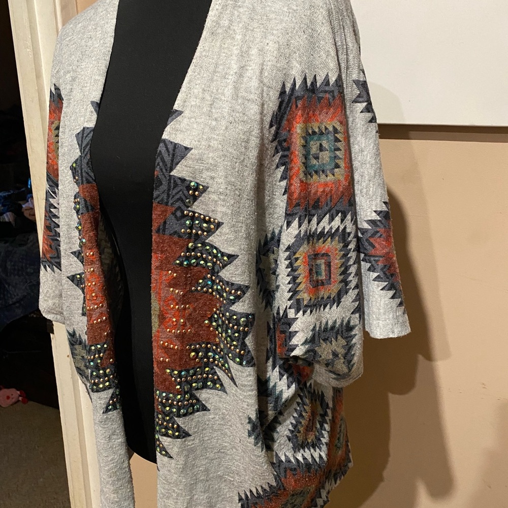 Vocal Aztec open vest cover up with Embellishments - Picture 4 of 9